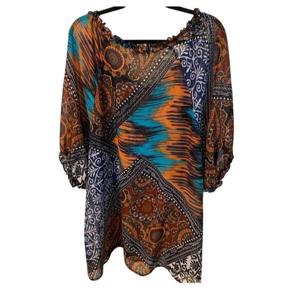Cha Cha Vente Sheer Boho Hippie Print Tunic Top 2X - Picture 10 of 10